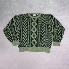 Vintage Abstract Knitted Jumper Patterned Grandad Knit Sweater Men's L
