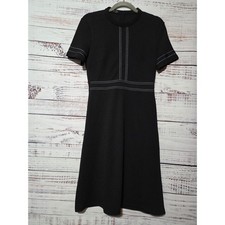 Homeyee Black Contrast Stitch Midi Dress Short Sleeve A-Line Size 6 M