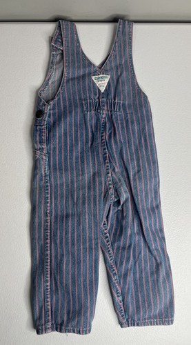 Salopette vintage Oshkosh B'Gosh gilet denim blu rosa righe taglia 2T - Foto 5 di 8