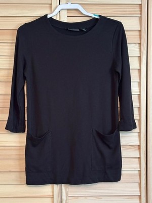 Halogen Black Top 3/4 Sleeve Pockets Women Small Minimalist Stretch Rayon