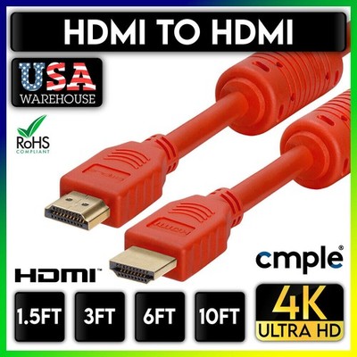 Red 4K HDMI to HDMI Cable HDR HDMI Cord UHD 3D Ethernet Nintendo Switch XBOX PS5