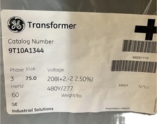 GE 75 KVA 208 X 480/277 3 Phase 9T10A1344 New 75KVA Transformer