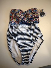 Time and True One Pc Swimsuit size M Removable Straps Adj Tie Full Seat Coverage