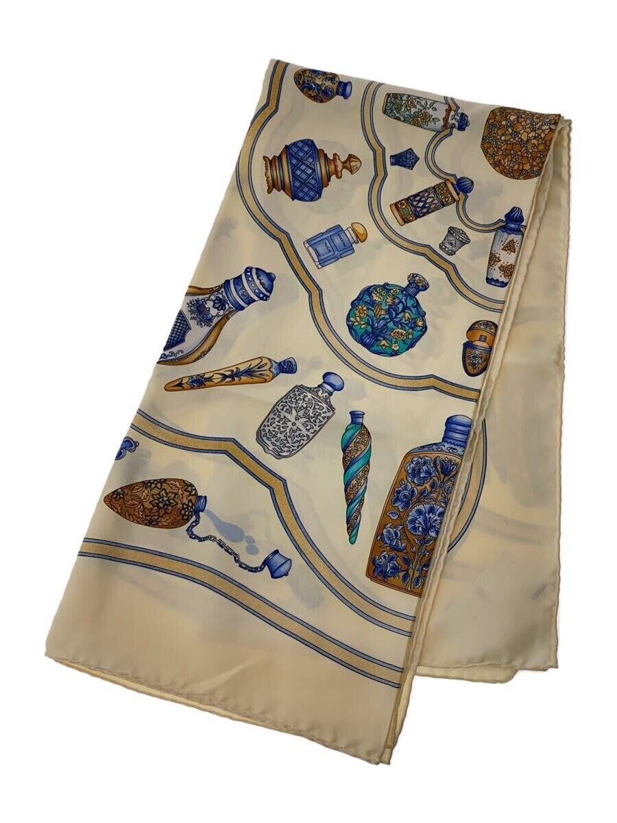 RARE HERMES Silk Scarf White All Over Pattern Ladies Qu Importe Le Flacon