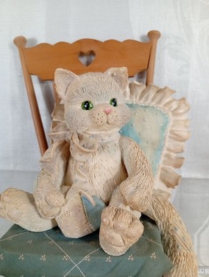 Vintage Enesco Calico Kitten Katze auf Stuhl Figur 1992 ca.25cm
