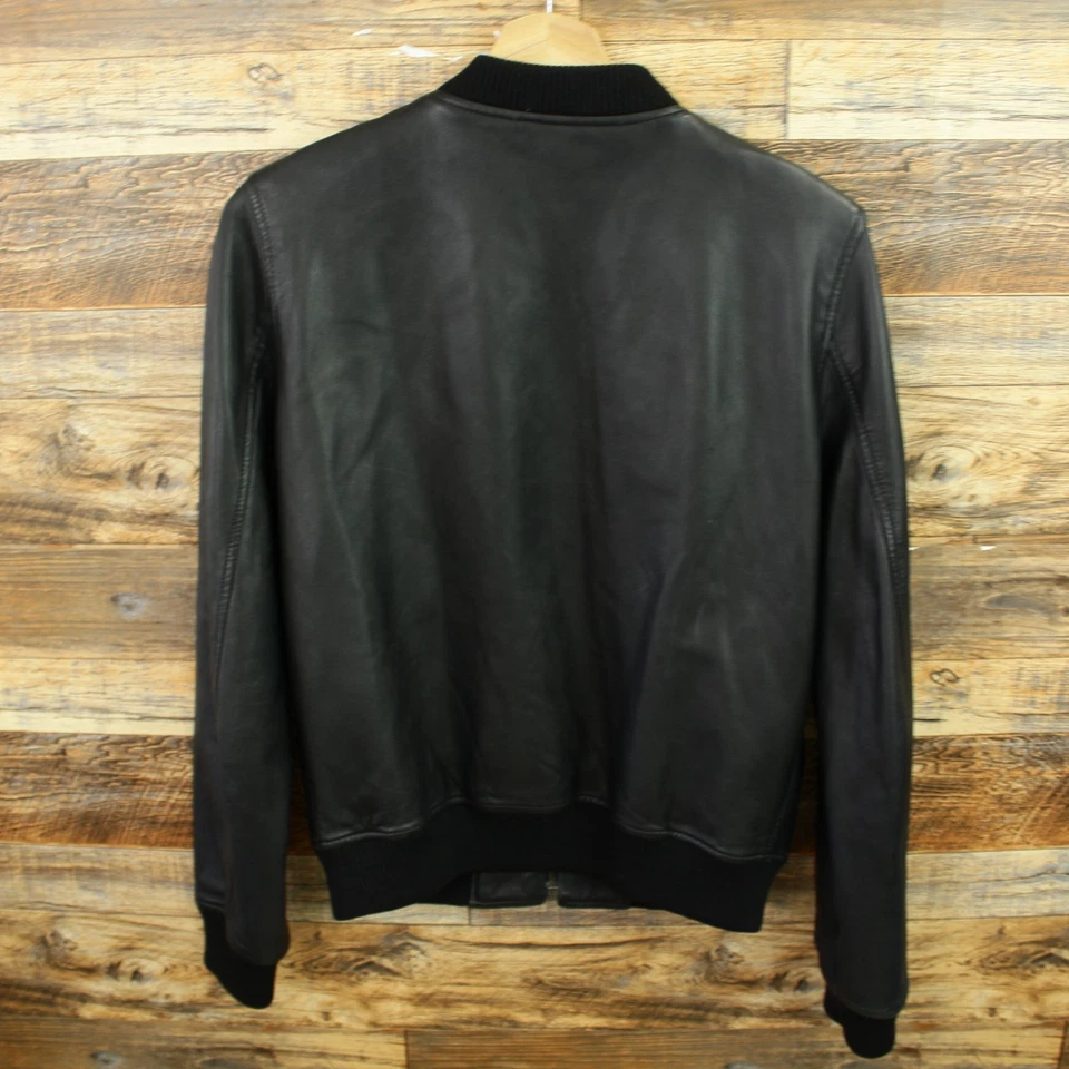 Chaqueta de cuero Theory para hombre talla M cremallera completa negra bombardero Foto 3 de 4