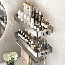 Stainless Steel Wall Mounted Bathroom Shelves - 2-Tier Floating Shelf