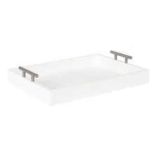 Kate and Laurel Lipton Modern Rectangular Tray, 16.5 x 12.25, White and Silve 