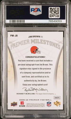 1/5 Jim Brown 2008 UD Premier Auto Milestones Silver Spectrum PSA 8 10 Autograph - Picture 3 of 3