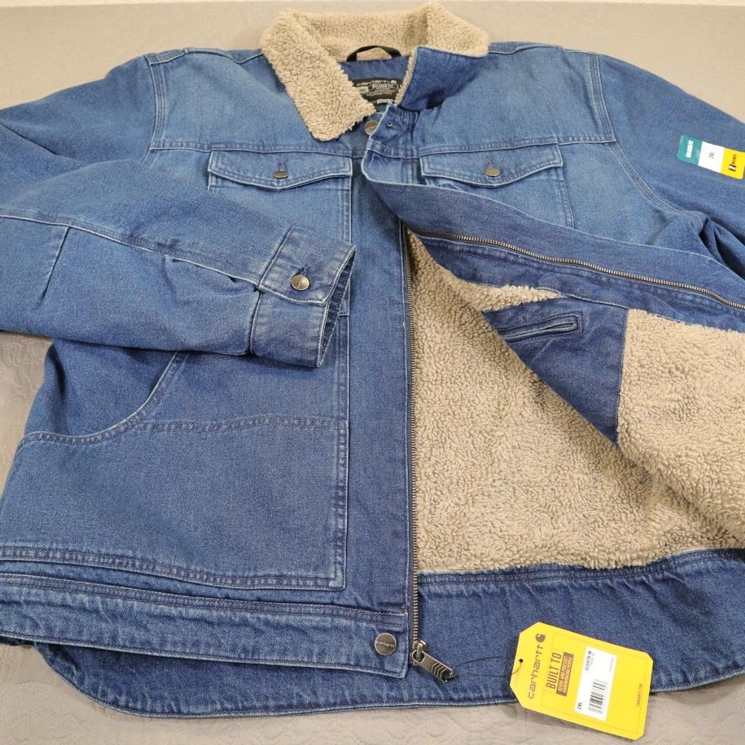 Carhartt Jacket Mens 2XL Blue Denim Sherpa Lined Relaxed Fit Work OJ5478-M