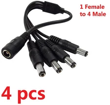 4 pcs DC 1 to 4 Power Splitter Cable Cord For CCTV Camera, 1 Female to 4 Male