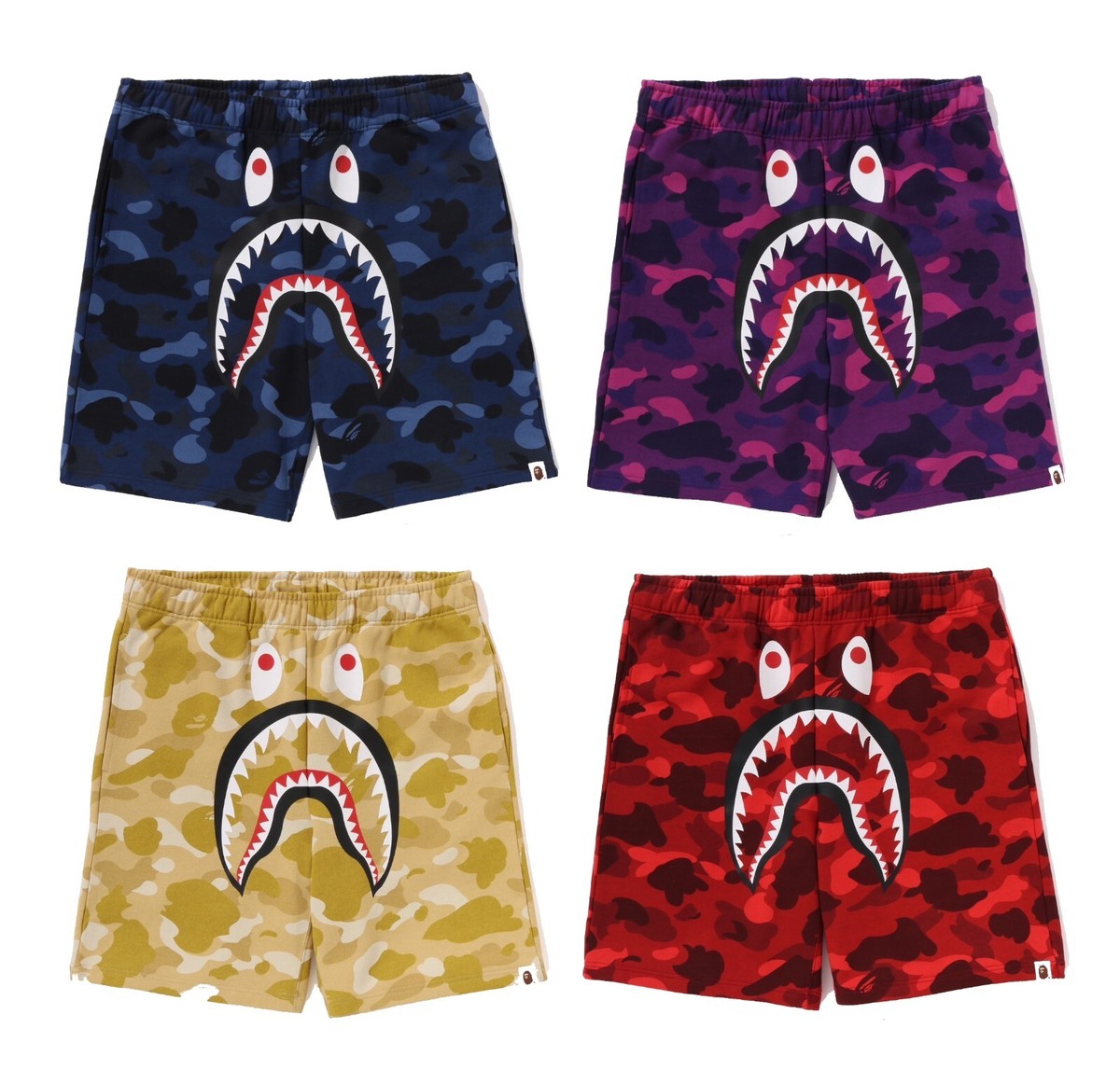 A BATHING APE Men's COLOR CAMO SHARK SWEAT SHORTS 1K30153002 A BATHING APE Men's COLOR CAMO SHARK SWEAT SHORTS 1K30153002