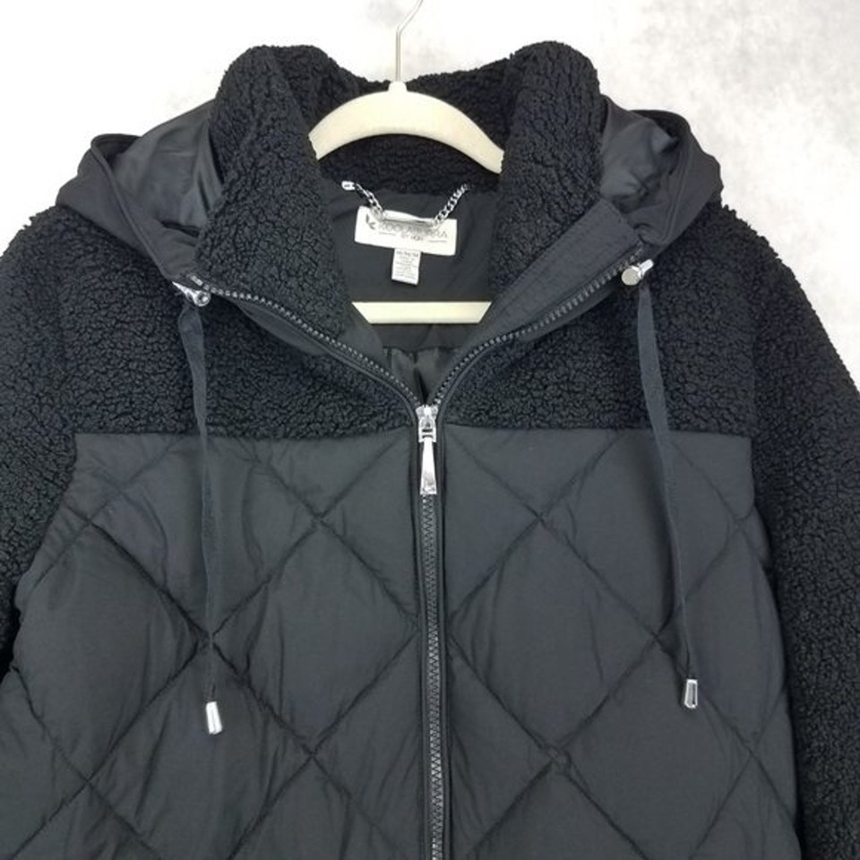 NEW Koolaburra by UGG Women's M Hooded Faux Fur Sherpa Jacket in Black