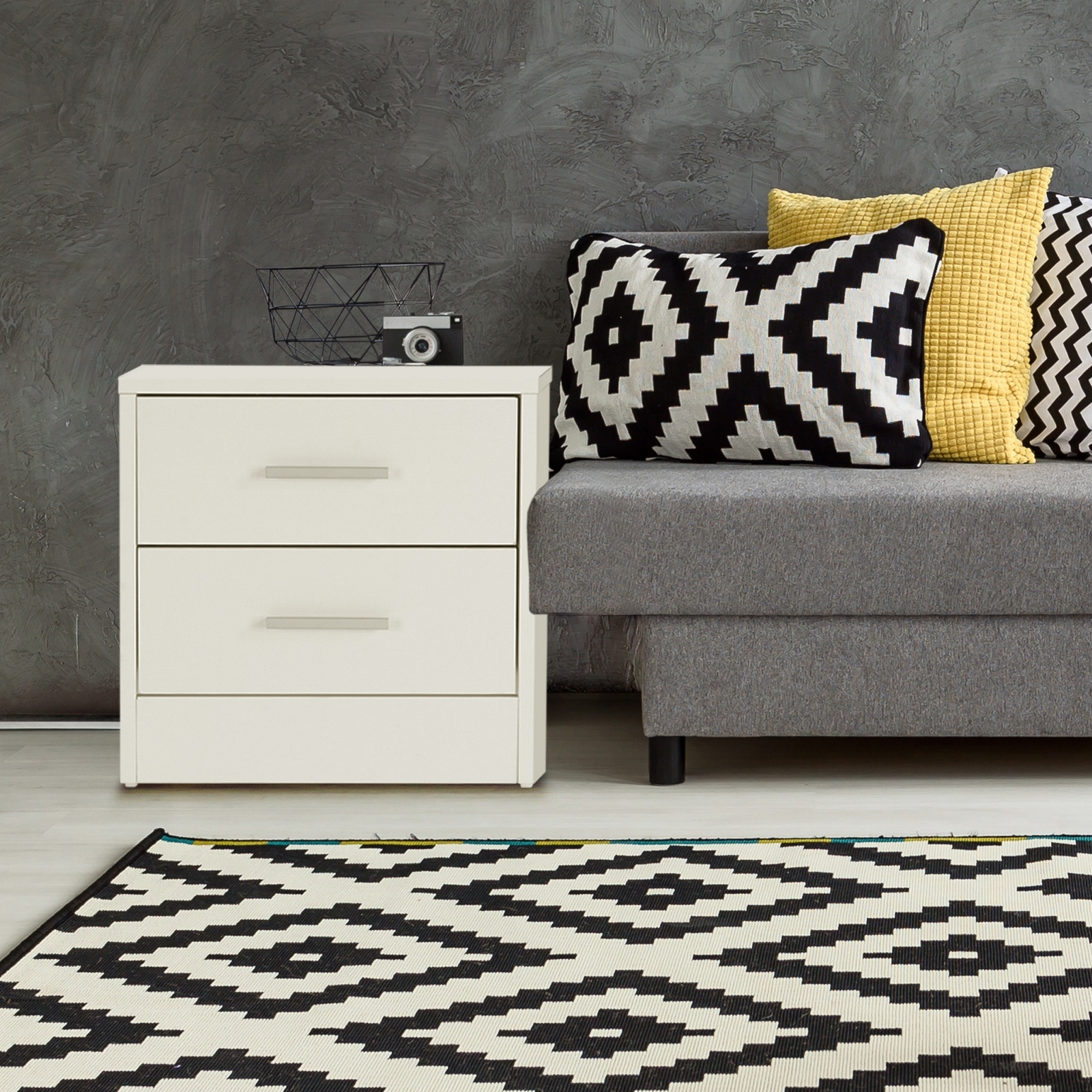 Mesita de noche mueble para dormitorio cómoda blanca mesa 2 cajones para salón
