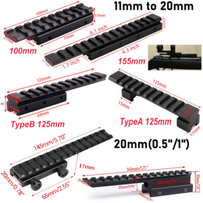 11mm Dovetail to 20mm Rifle Base Scope Mount /20mm Extend Picatinny Rail Adapter