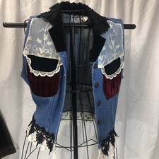 Taylor G. Dallas Blue Denim Vest Women's Size Medium Lace And Velvet