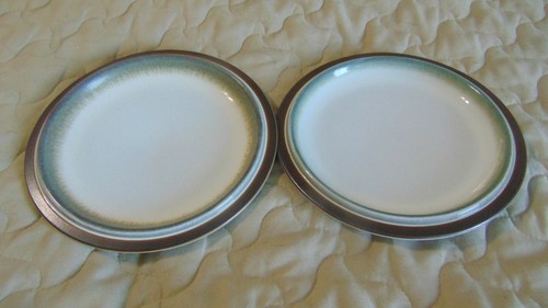 TWO DENBY/LANGLEY PLATES 7.5" SONNET PATTERN WHITE WT BROWN/GREEN BORDER ENGLAND - Picture 6 of 7