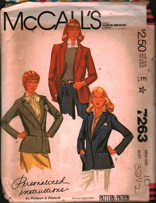7263 Vintage McCalls Sewing Pattern 1980s Lined Jacket 10 Palmer Pletsch OOP Sew