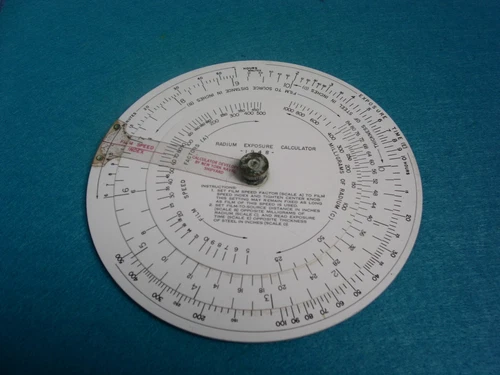 Rechenscheibe RADIUM EXPOSURE CALCULATOR  von 1948,   Radium-Belastung Rechner