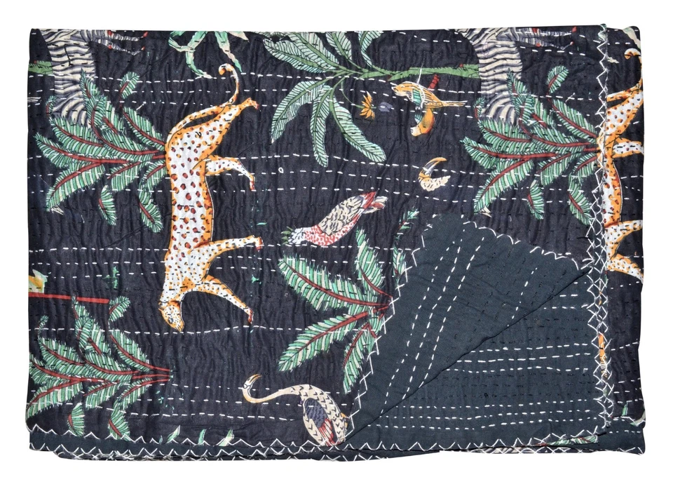 Sábana bajera hecha a mano india Queen funda de cama de algodón animal Gudari Foto 4 de 4