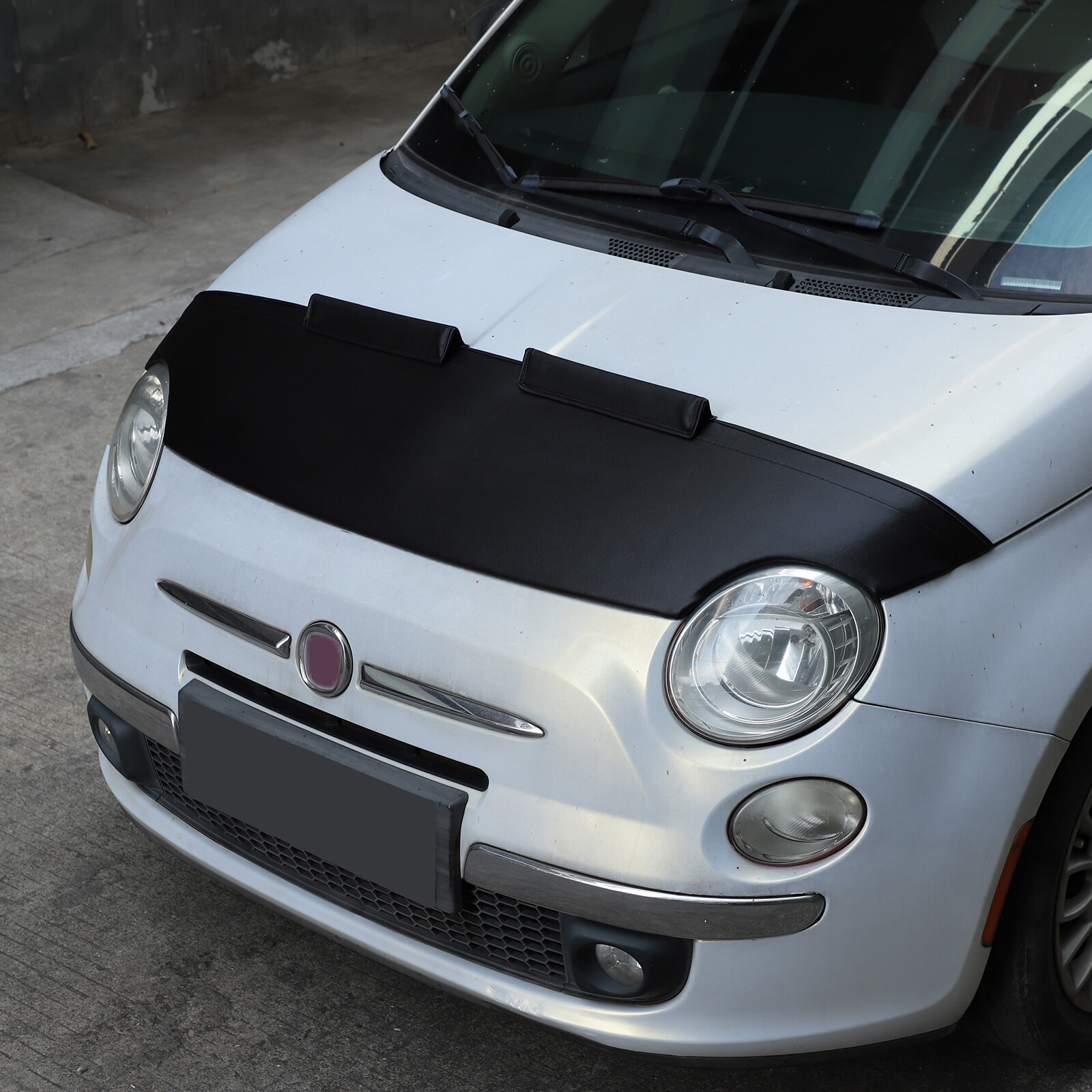 PU Leather Hood Bonnet Bra Shield Bug Deflector Protector Fits Fiat 500 ...