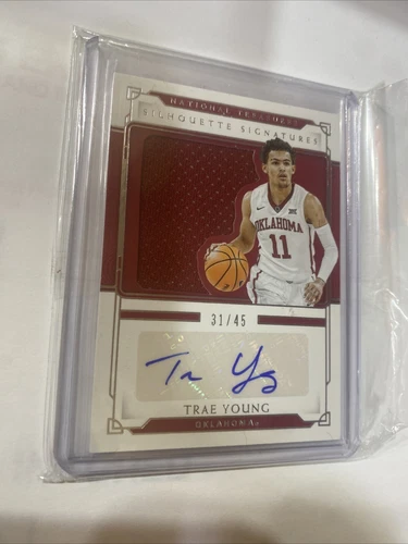 Trae Young 2021 Panini National Treasures /45 Silhouette Signatures Auto Hawks🔥