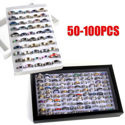 100 PCS MIX LOT Stainless Steel rings Wholesale Men Women Fashion Jewelry Gift