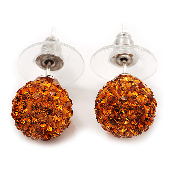Orange Swarovski Crystal Stud Earrings Silver Plated 9mm-image