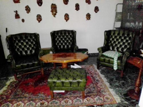 3 English Armchairs and 1 Stool -
