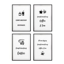 Complimentary Tea  Coffee Wall Art UNFRAMED Print 4 Pack 