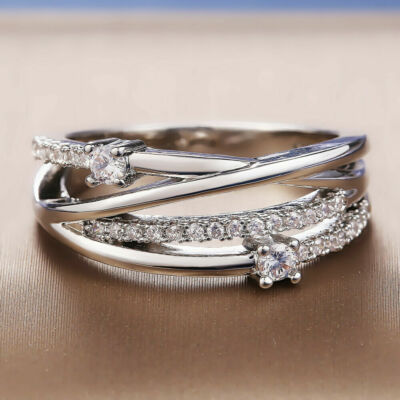 Minimalist Cubic Zircon Silver Plated Ring Engagement Women Jewelry Ring Sz 6-10