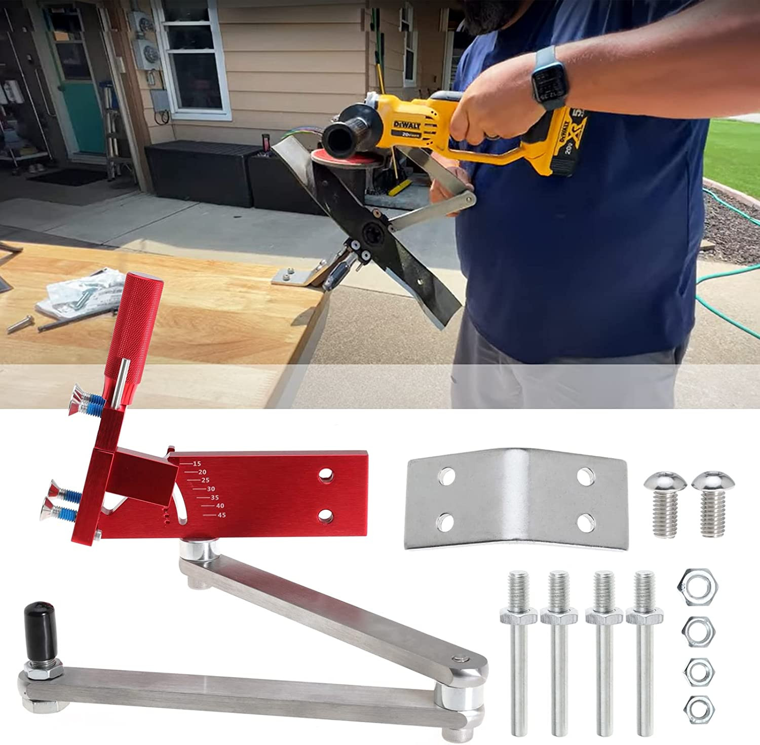 Lawn Mower Blade Sharpener Adjustable Holder 15°- 45° For Straight And Standard