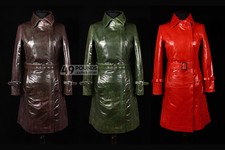 Florence Ladies Trench Coat Red Designer Knee Length Long Leather Coat Jacket704