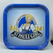 NOS ST SAINT PAULI GIRL Germany Advertising Sign Metal Tin Tray Man Cave 14x14 4