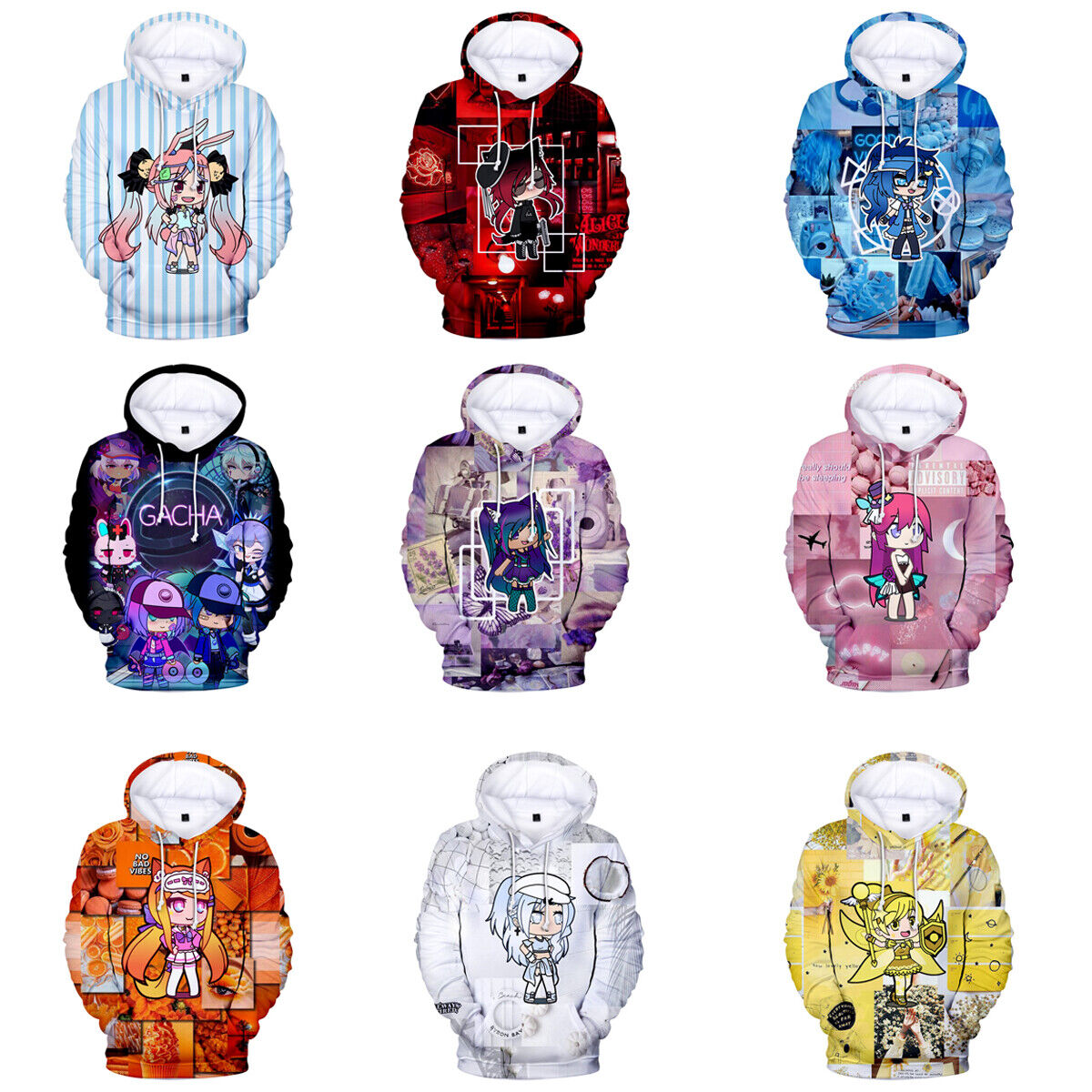 Homens e mulheres Gacha Life 3D Print Hoodies, moletom dos