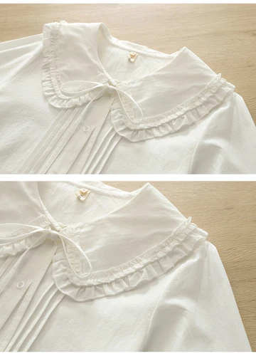 Linda Blusa Tostada Francesa Lolita 3 Capas Cuello Peter Pan Camisa Blanca Manga Larga - Imagen 10 de 12