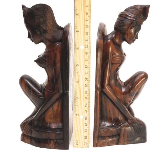 Bali Wood Bookends Hand Carved Set Prince & Princess Couple Sculpture Klungkung - Picture 11 of 13
