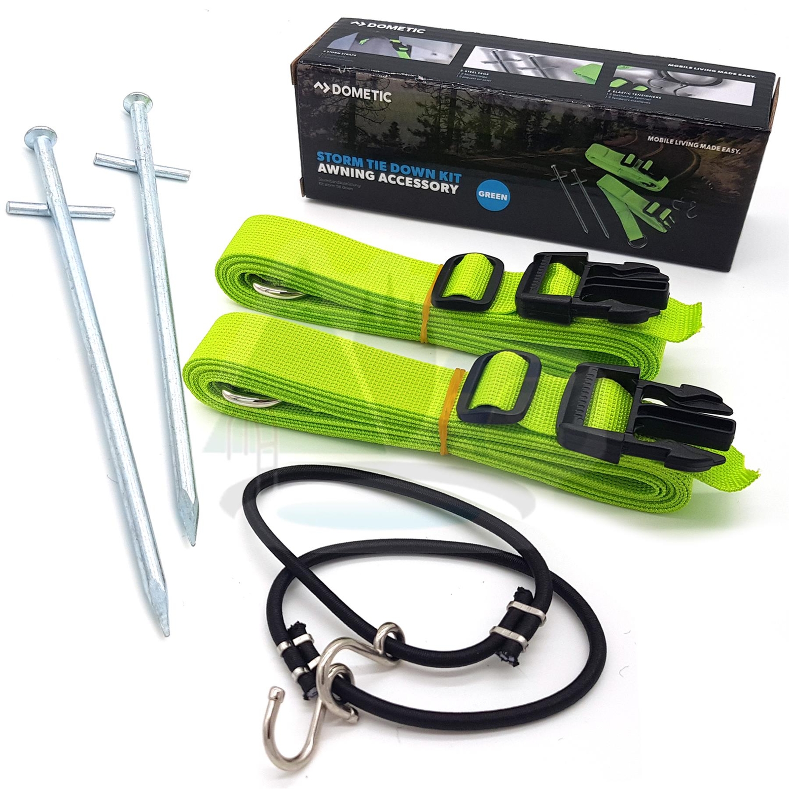 KAMPA DOMETIC STORM TIE DOWN KIT GREEN CAMPERVAN & CARAVAN AWNING STRAPS