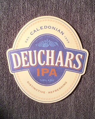 Deuchars IPA Edinburgh, Scotland Beer Coaster/Mat Oval/Cardboard Blue/White