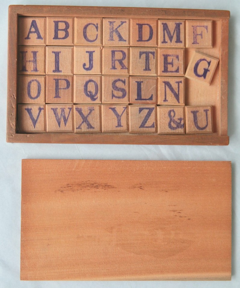 Vintage Japanese Sliding Letter Puzzle Wooden Box Made in Japan Mount