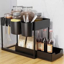 Under Sink Storage,Multi-purpose 2-Tier Black Undersink Storage Organiser 