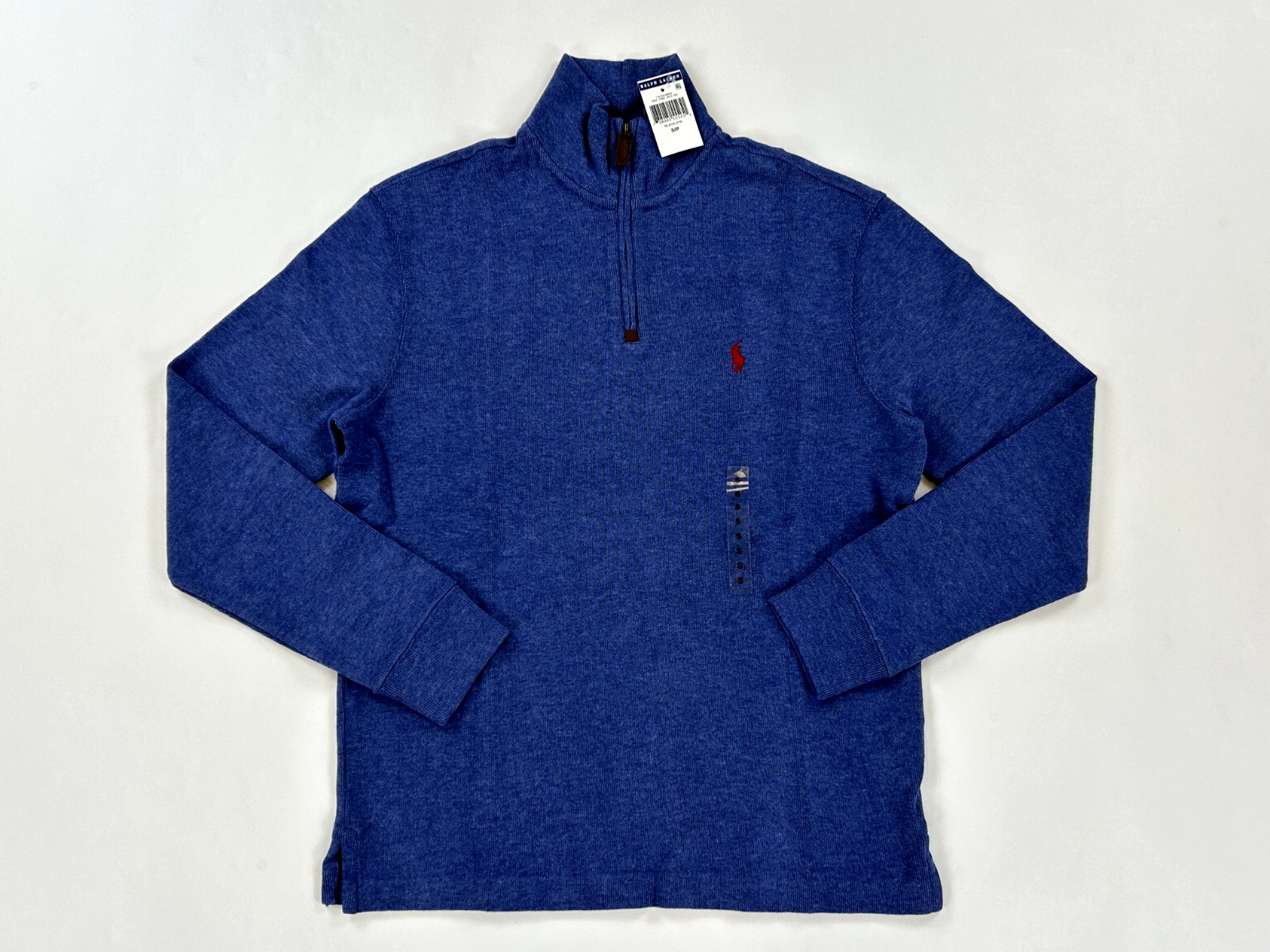 Поло Ralph Lauren с длинным рукавом и застежкой на молнию 1/2 - Синий (Красный) - Размер: Маленький