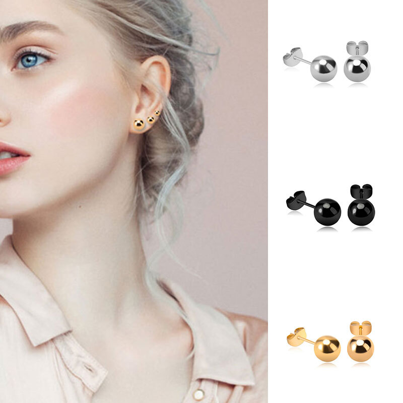Stud Earrings Ear Piercing Decor Studs Tragus Round Bead Simple Fashion Jewelry-image
