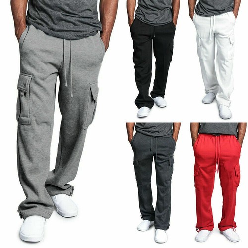 Herren Jogginghose Schwer Fleece Cargo Tasche Jogginghose Freizeit Lockere Hose