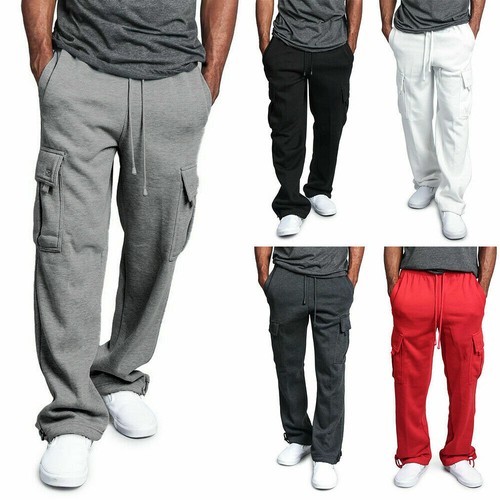 Men's Jogger Heavy Weight Fleece Cargo Pocket Sweat Pants Casual Loose Trousers - Picture 1 of 18