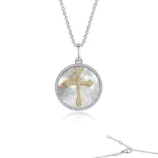 BRAND NEW Lafonn Two-tone Plated Cross Mother of Pearl Disc Necklace P0284PLT20