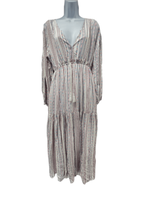 $150 Few Moda Women's White Aztec-Print V-Neck Tie Tassels Maxi Dress Size  Small