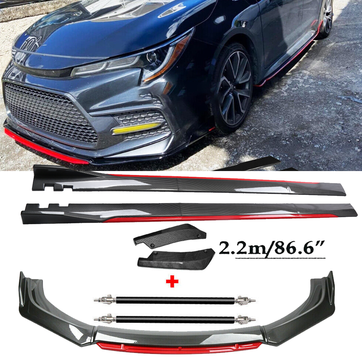Front Lip Chin Bumper splitter Carbon Fiber Body Side Skirt For Toyota Corolla X