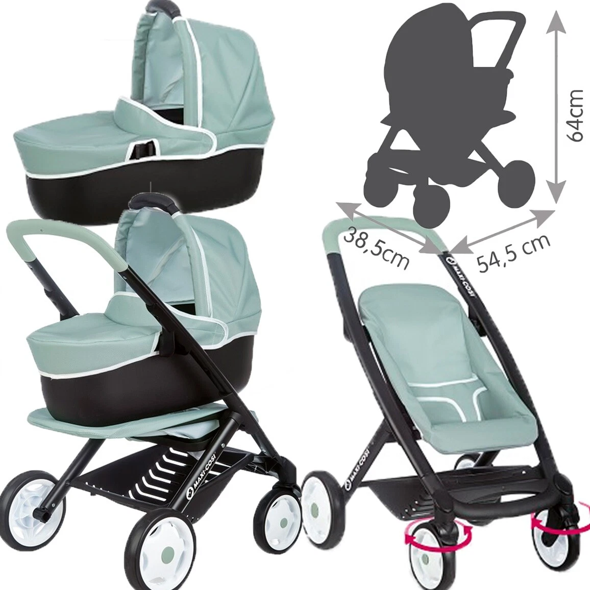 SMOBY Doll Stroller Maxi Cosi Quinny 3in1 Deep stroller Gondola
