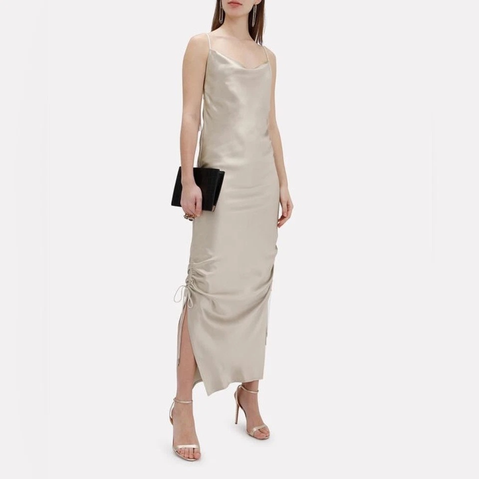 Maxi Vestido Galvan London Nuevo con Etiquetas 42 Seda Yasmine Acanalado Platino Plateado Foto 2 de 4
